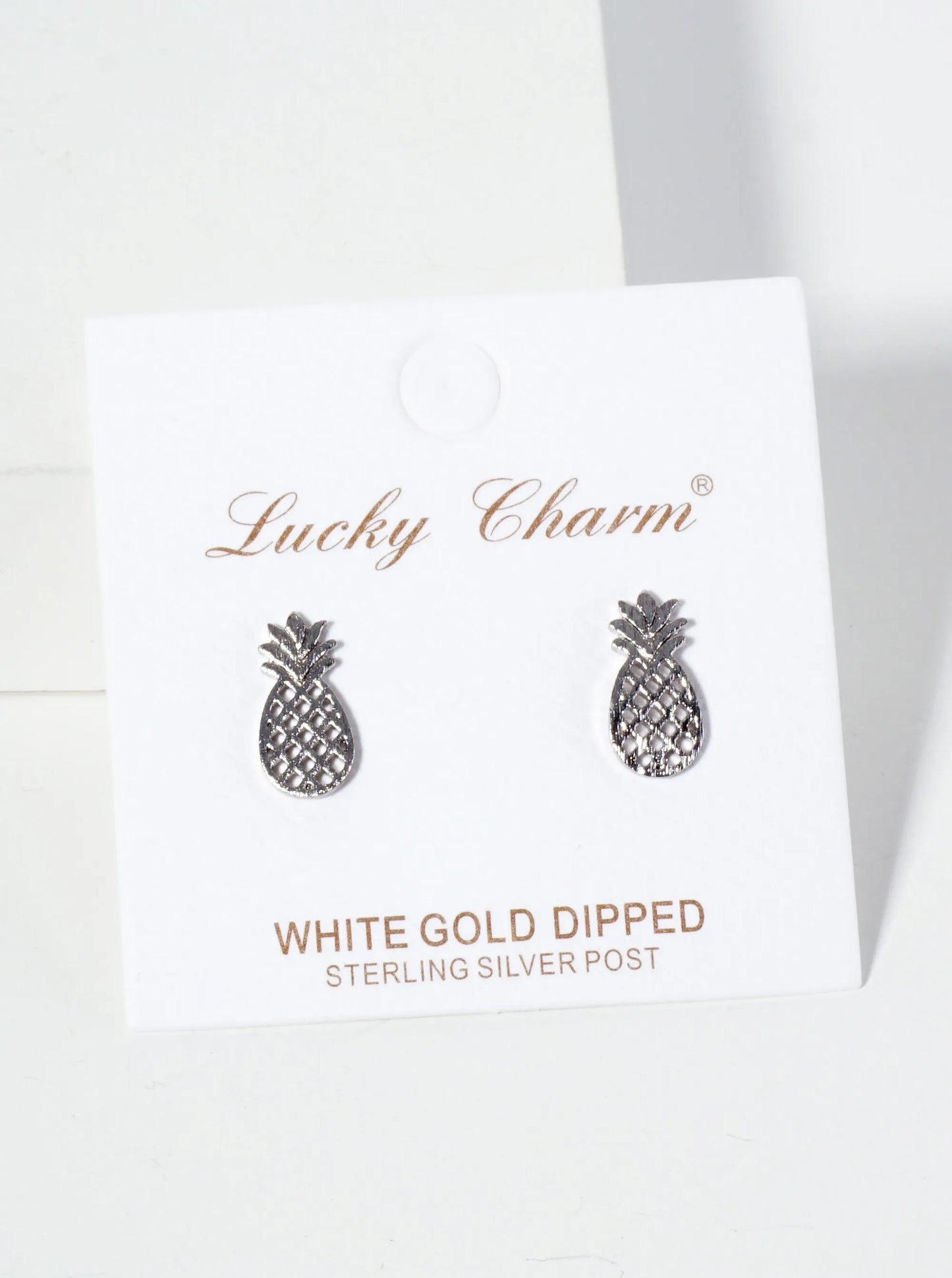 Tropical-theme 18K-Gold-Dipped Brass Brushed-Texture Cutout Pineapple Stud Earrings