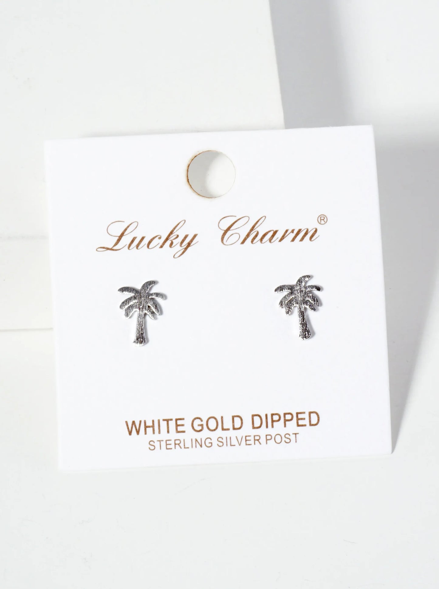 Tropical-theme 18K-Gold-Dipped Brushed-Texture Brass Palm-tree Stud Earrings