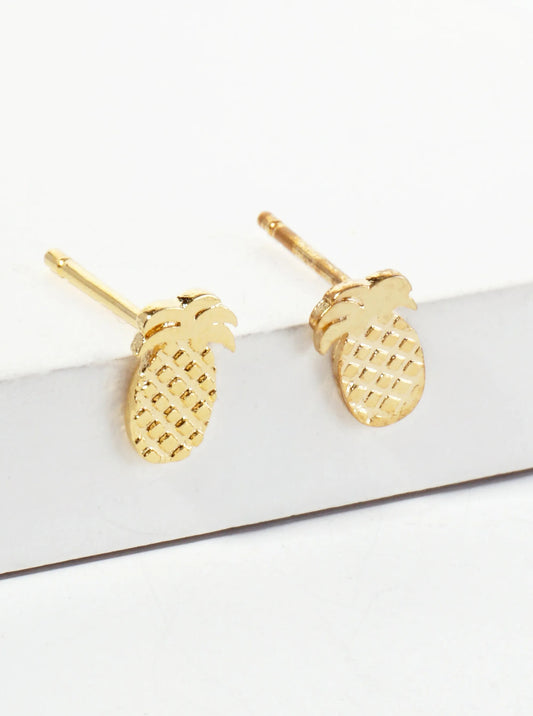Tropical-theme 18K-Gold-Dipped Textured 8mm Tiny Pineapple Stud Earrings