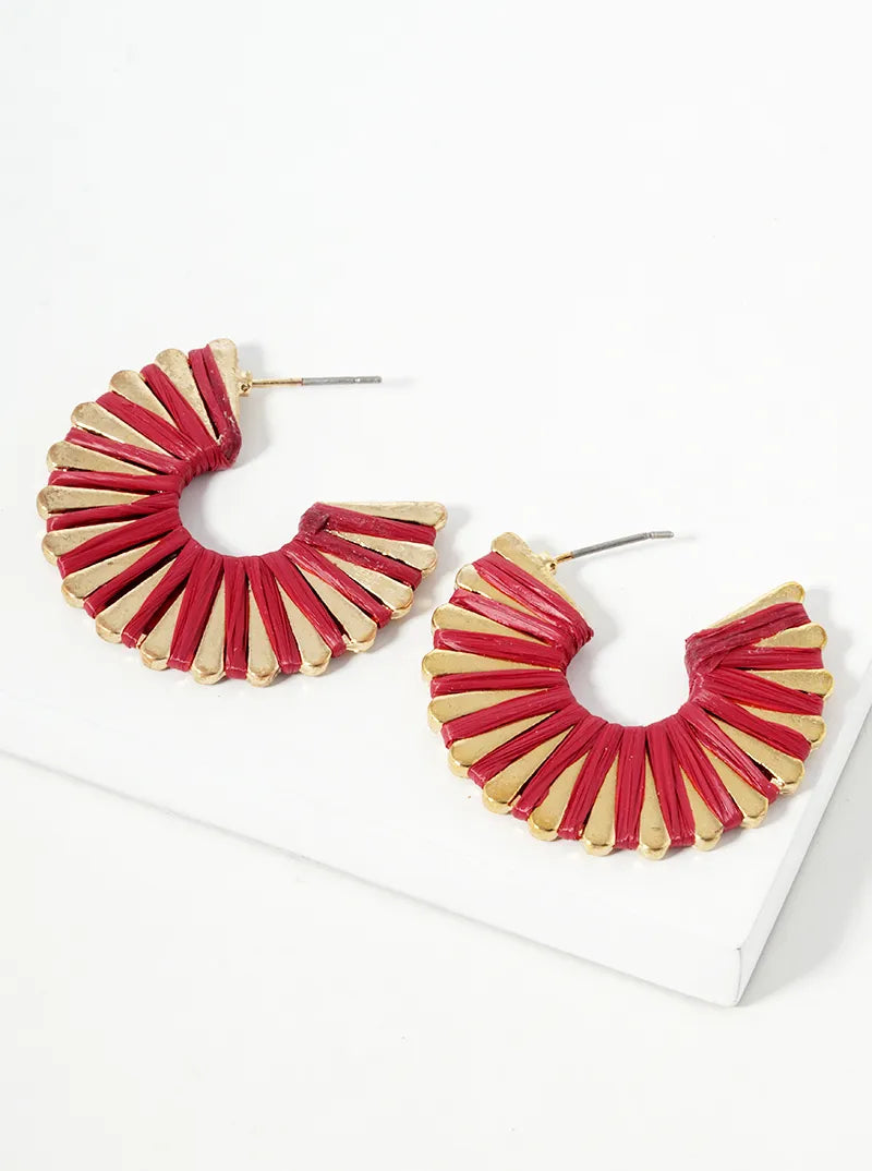 Twine Raffia Wrapped 30mm Wide Hoop Earrings