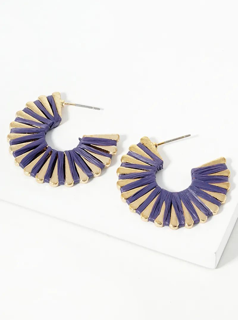 Twine Raffia Wrapped 30mm Wide Hoop Earrings
