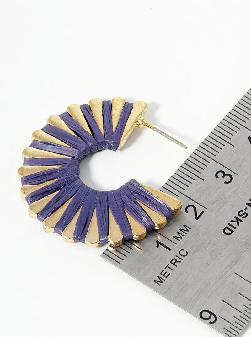 Twine Raffia Wrapped 30mm Wide Hoop Earrings