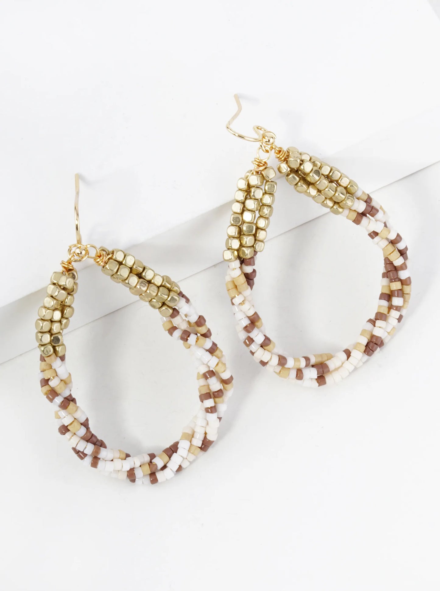 Twist Seed Beaded Teardrop Dangle Drop Earrings