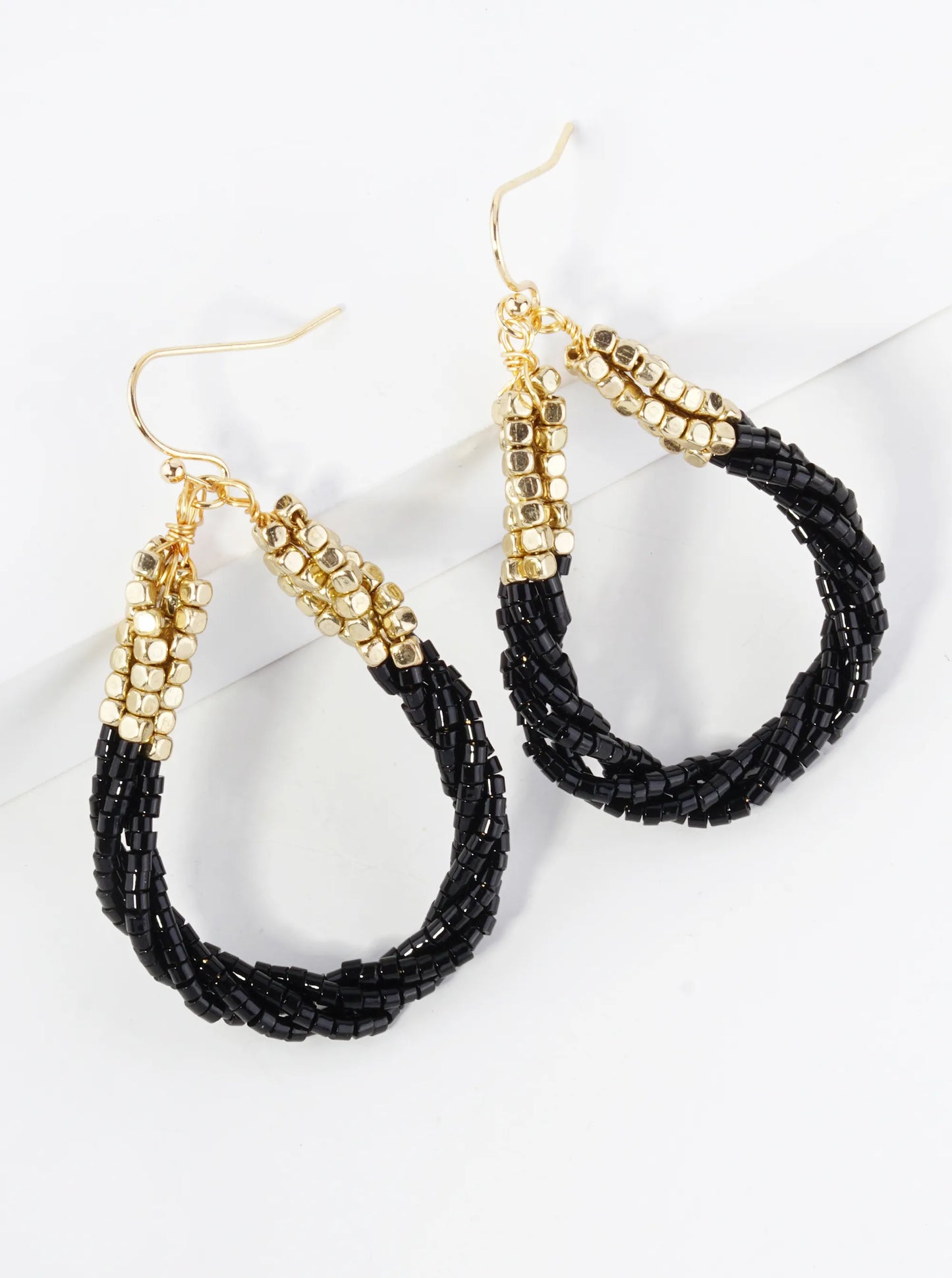 Twist Seed Beaded Teardrop Dangle Drop Earrings