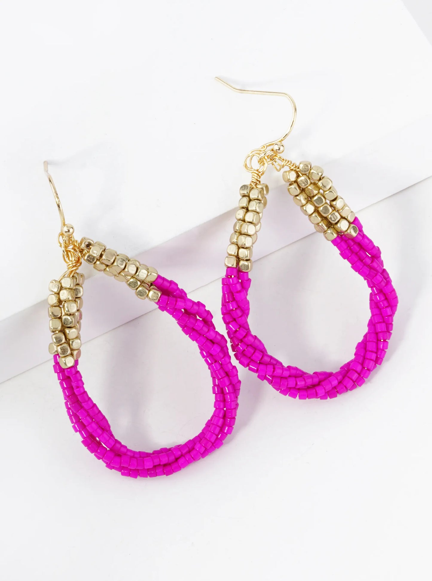 Twist Seed Beaded Teardrop Dangle Drop Earrings