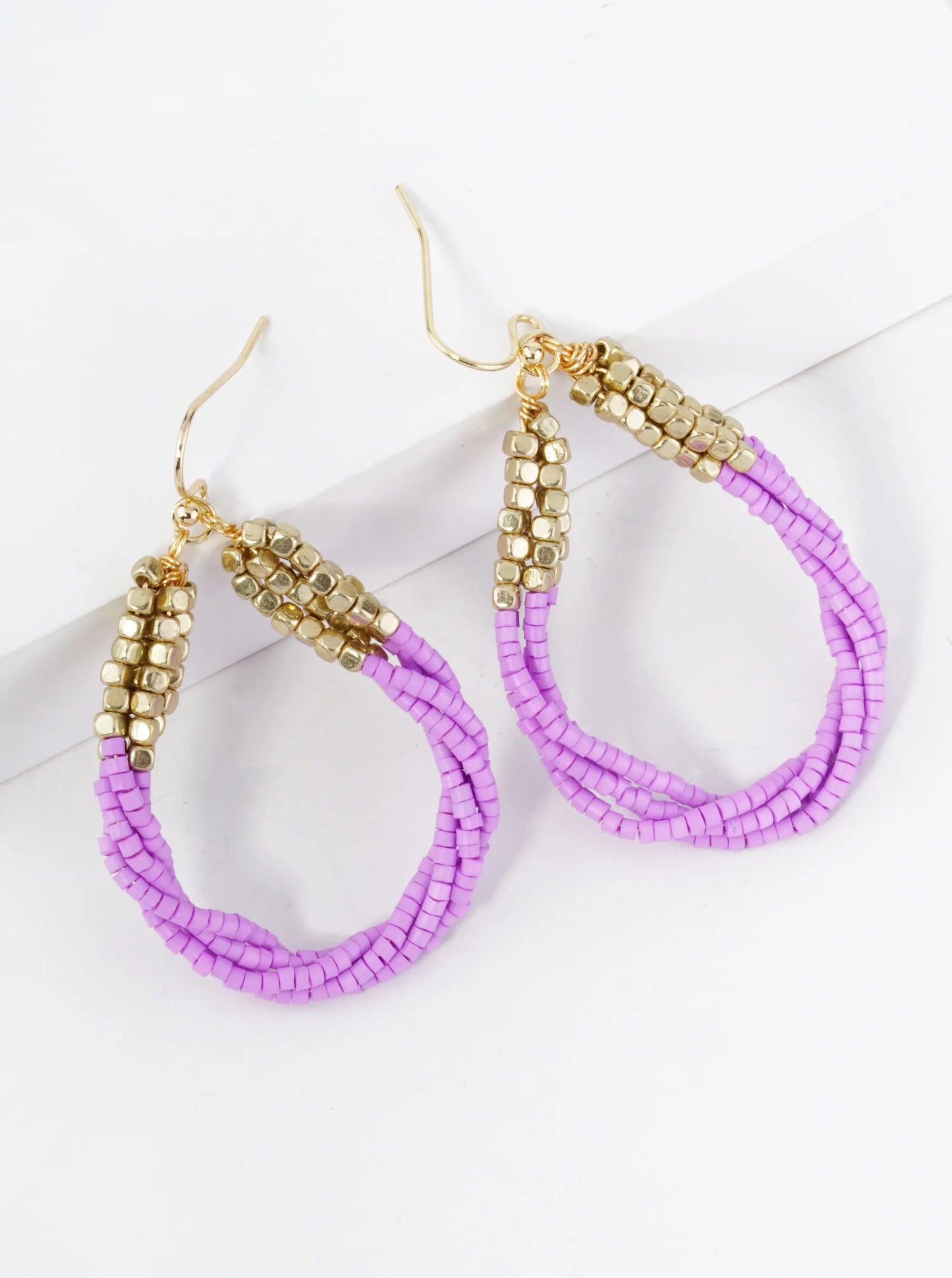 Twist Seed Beaded Teardrop Dangle Drop Earrings