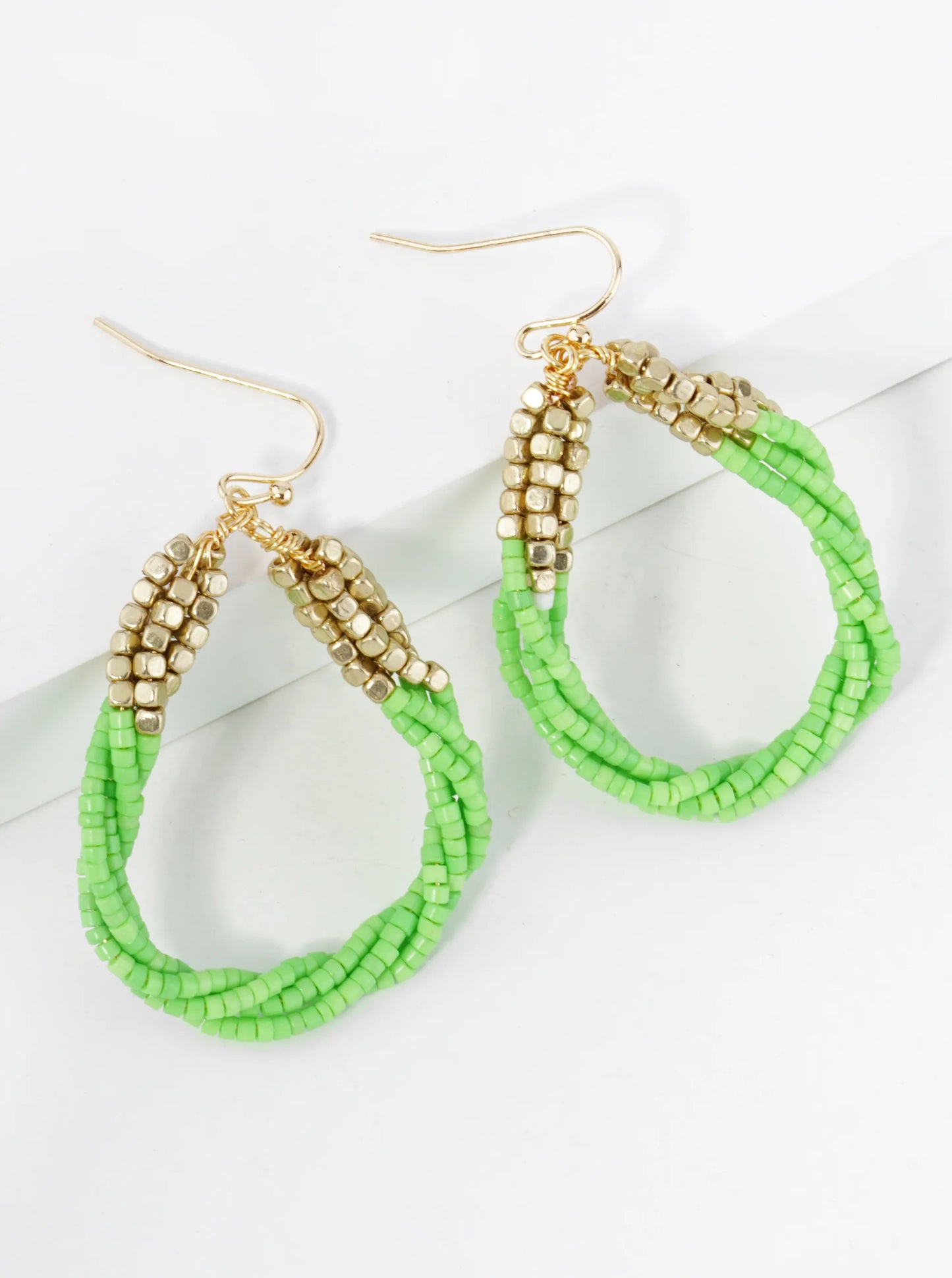 Twist Seed Beaded Teardrop Dangle Drop Earrings