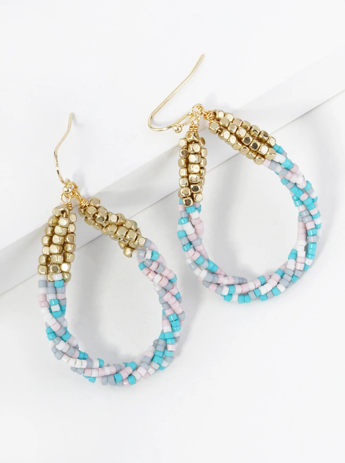 Twist Seed Beaded Teardrop Dangle Drop Earrings