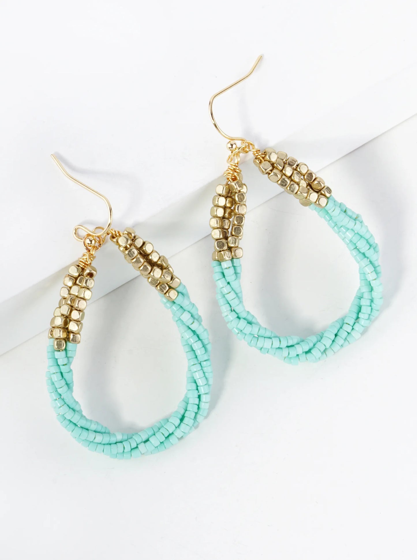 Twist Seed Beaded Teardrop Dangle Drop Earrings