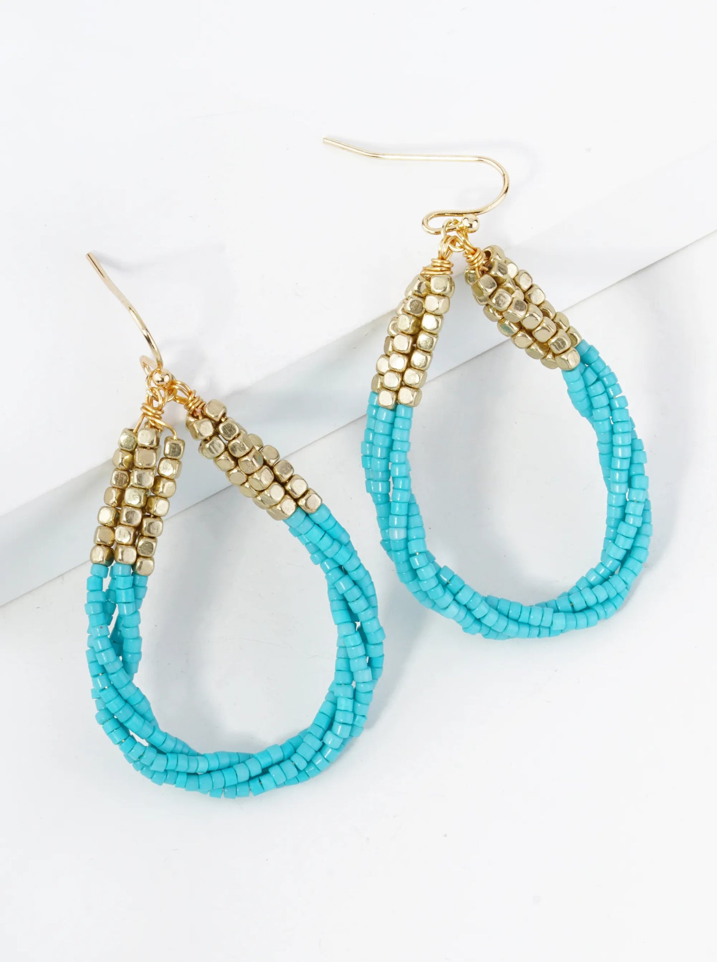 Twist Seed Beaded Teardrop Dangle Drop Earrings