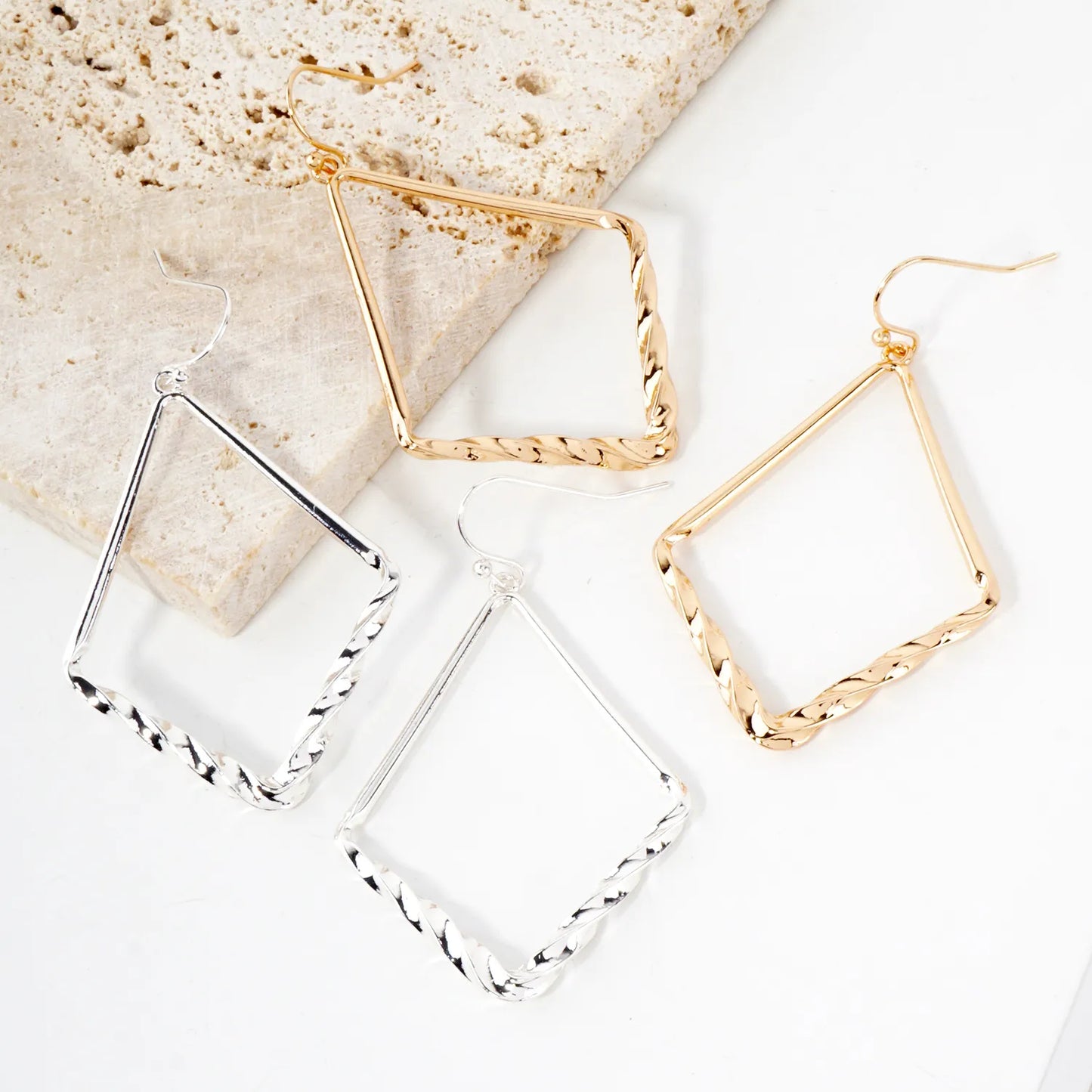 Twisted Accent Diamond-Shaped Dangle Earrings