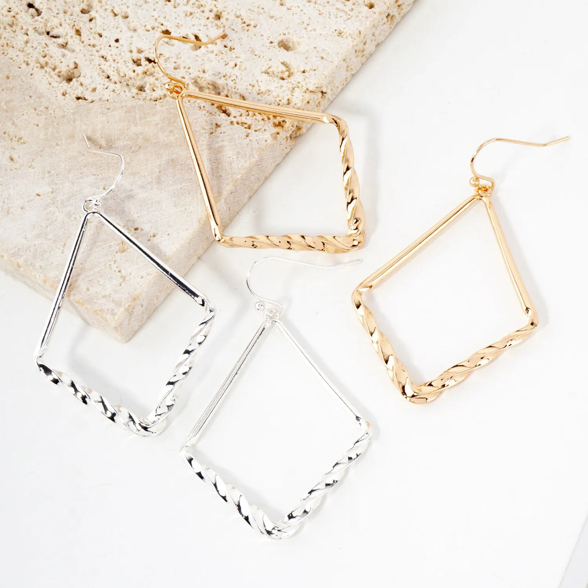 Twisted Accent Diamond-Shaped Dangle Earrings