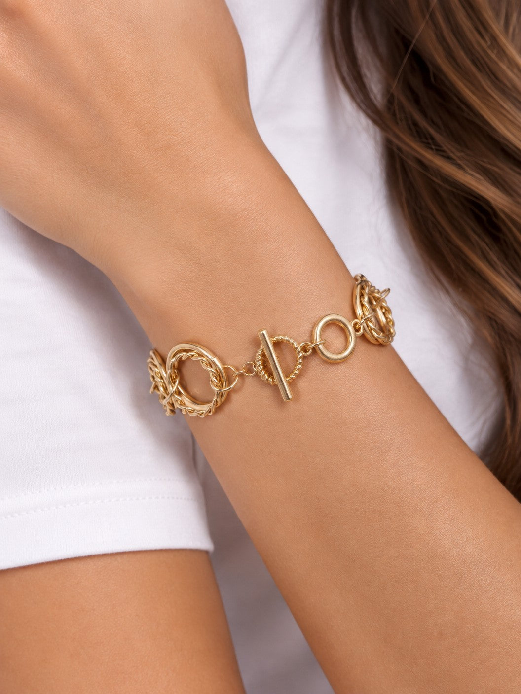 Twisted Double Circle Worn Toggle Bracelet