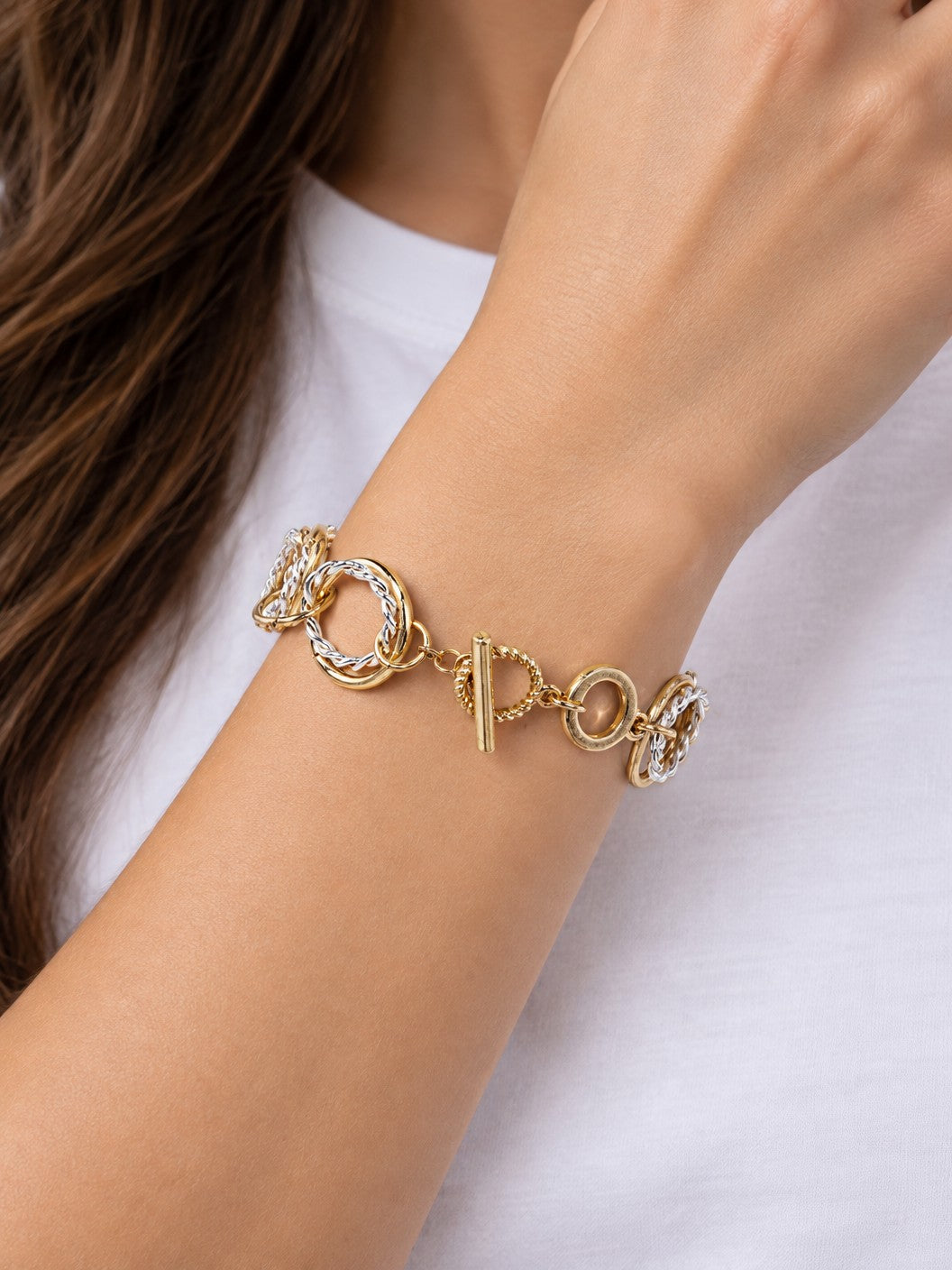 Twisted Double Circle Worn Toggle Bracelet