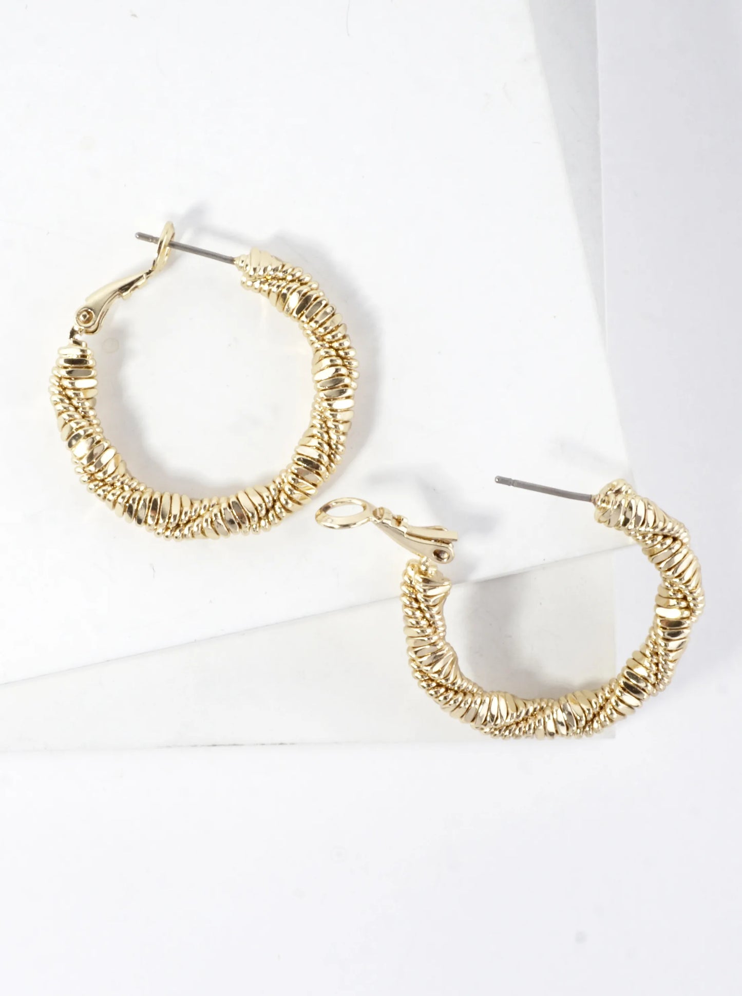 Twisted Strands Texture Brass Hoop Earrings 1inch