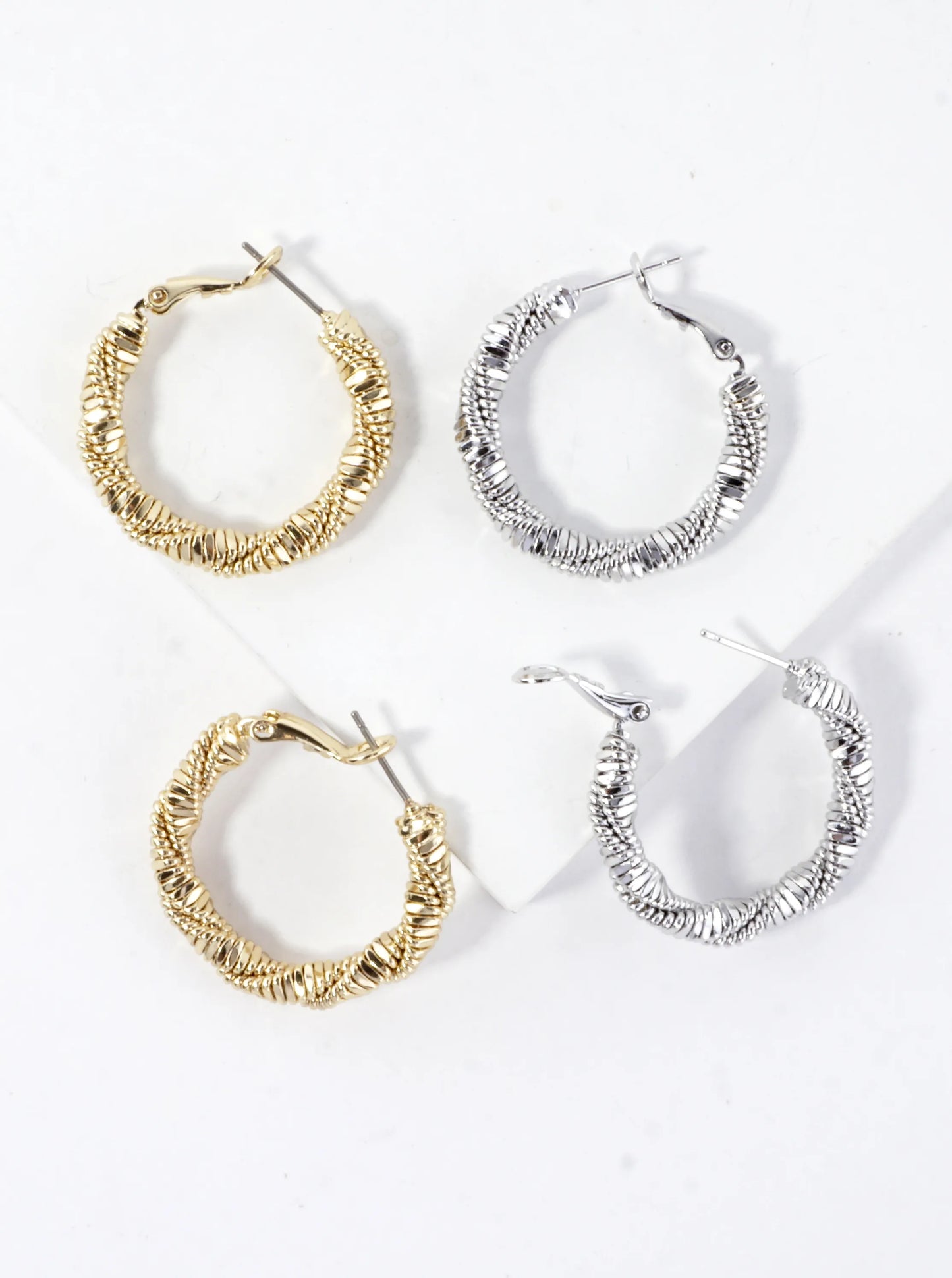 Twisted Strands Texture Brass Hoop Earrings 1inch