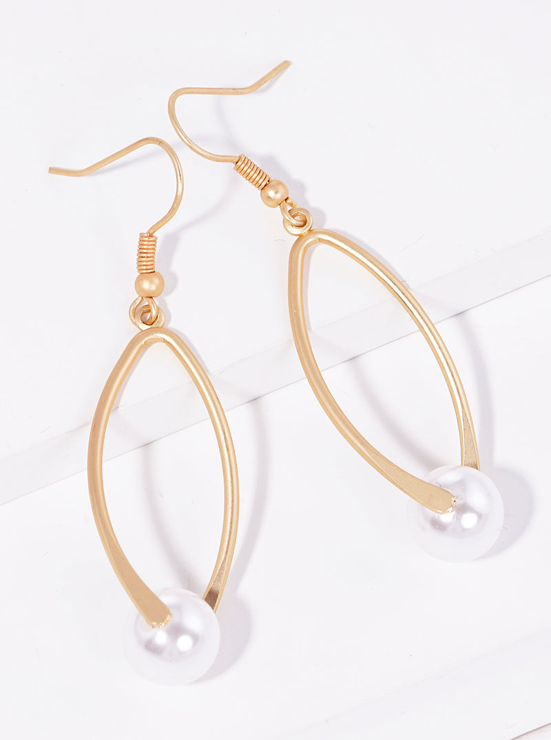Twisted Marquise With Pearl Bead Dangle Drop Earrings