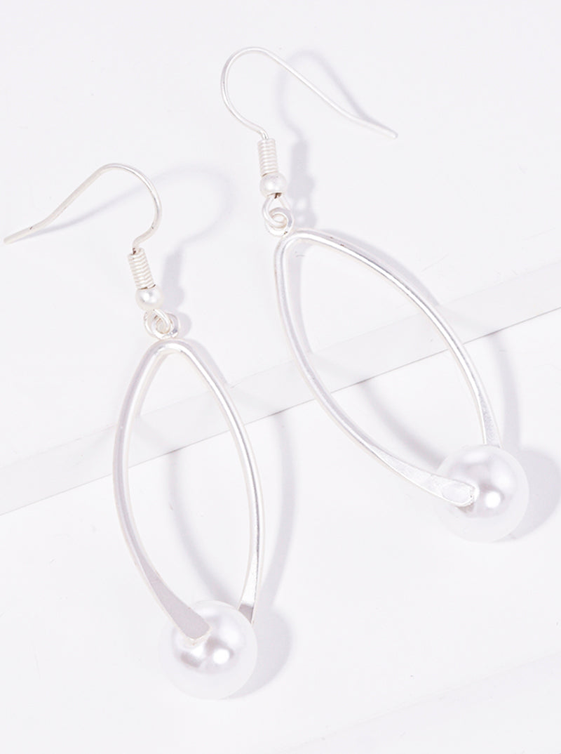 Twisted Marquise With Pearl Bead Dangle Drop Earrings