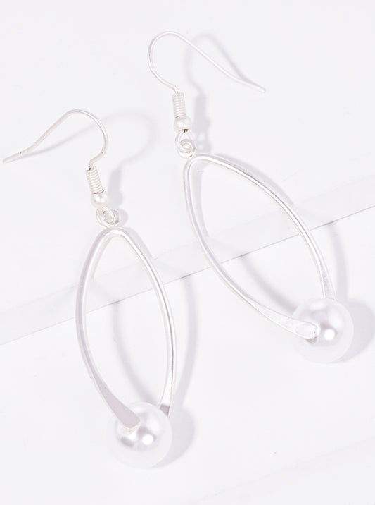 Twisted Marquise With Pearl Bead Dangle Drop Earrings