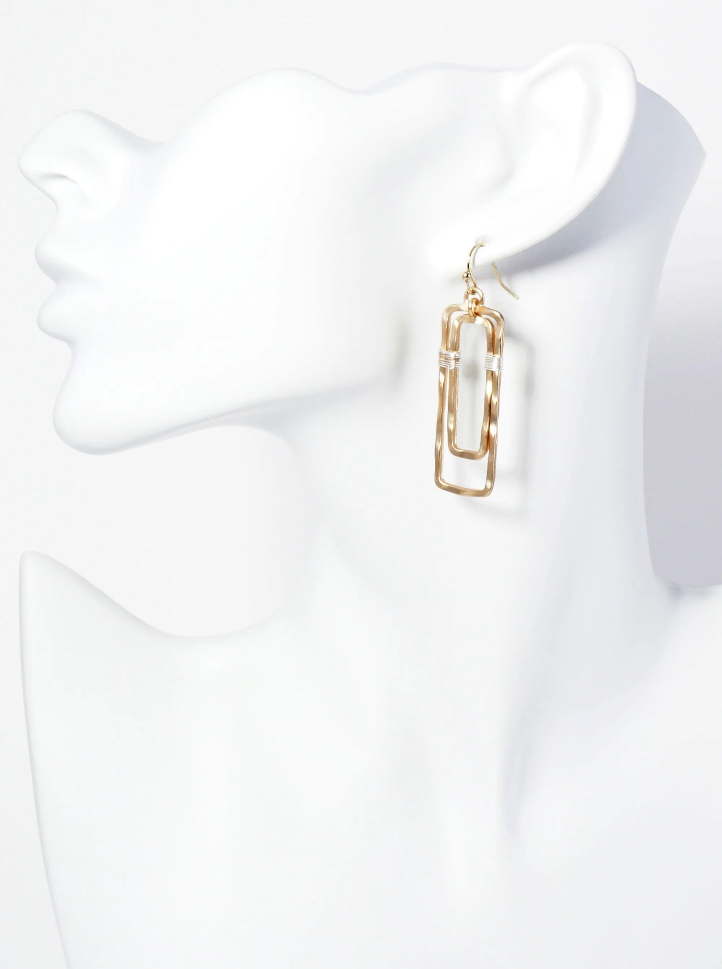 Two Hammered Rectangles Wire Wrapped Dangle Earrings