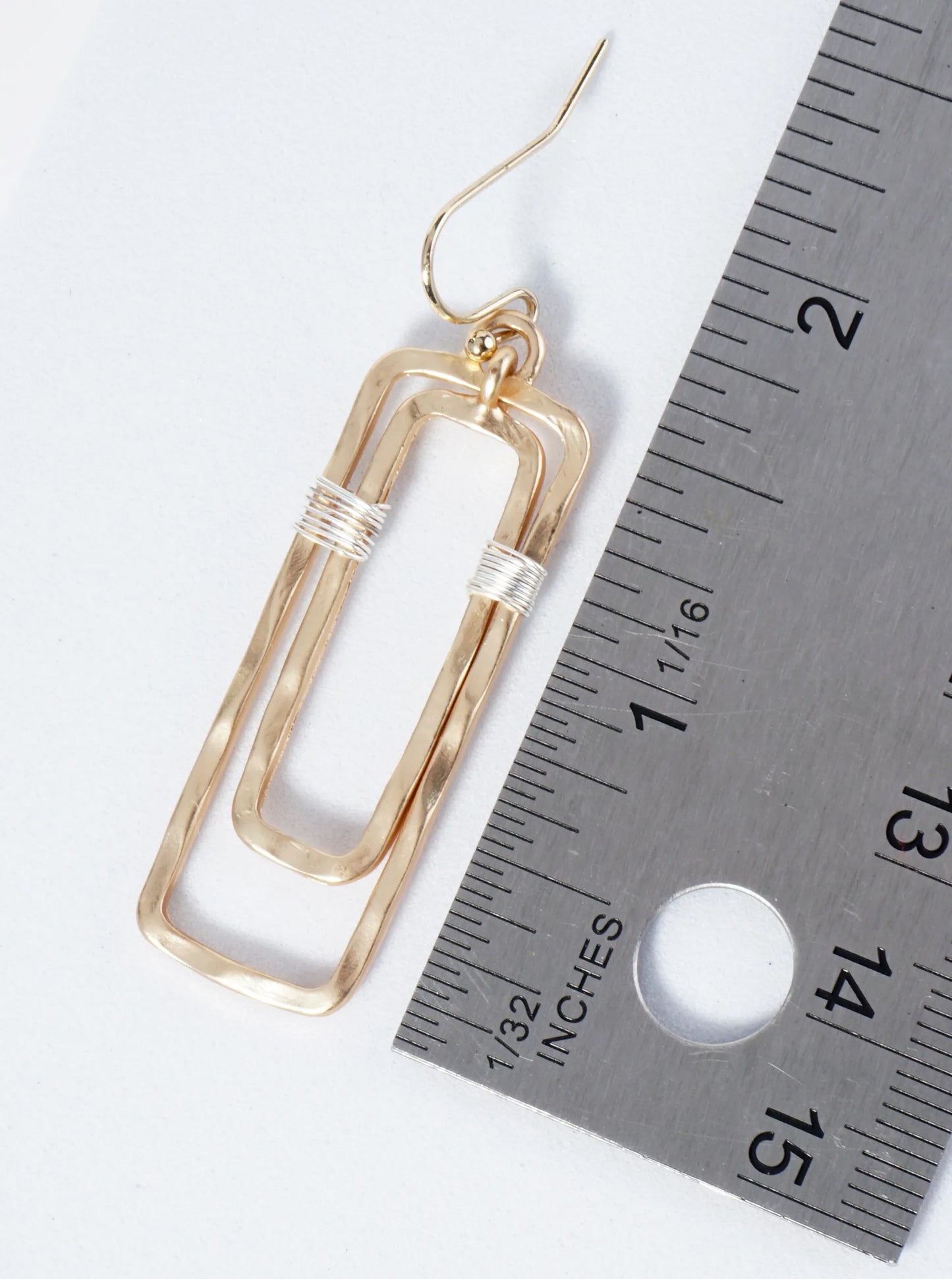 Two Hammered Rectangles Wire Wrapped Dangle Earrings