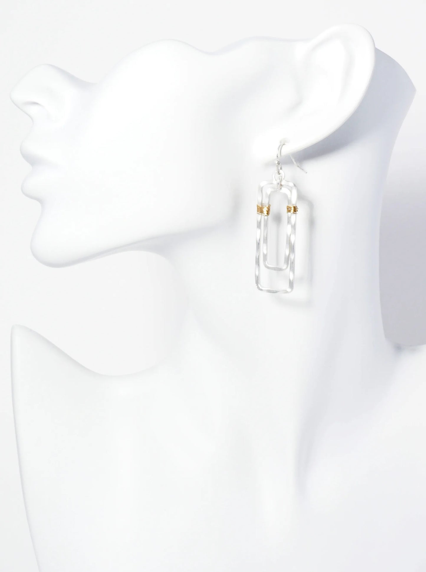 Two Hammered Rectangles Wire Wrapped Dangle Earrings