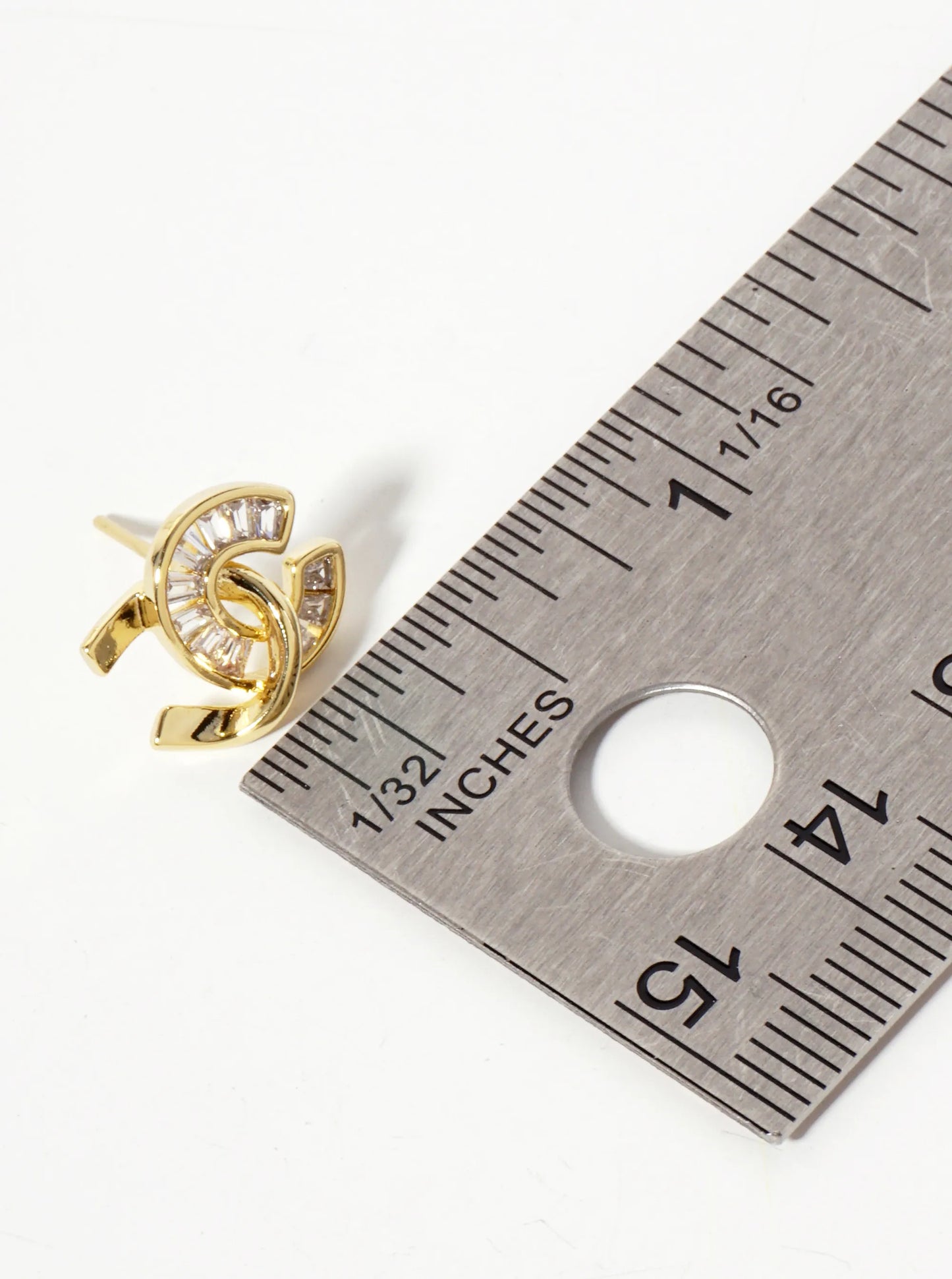 Two Overlapping C-Shapes Baguette Cubic-Zirconia 18K-Gold-Dipped Stud Earrings