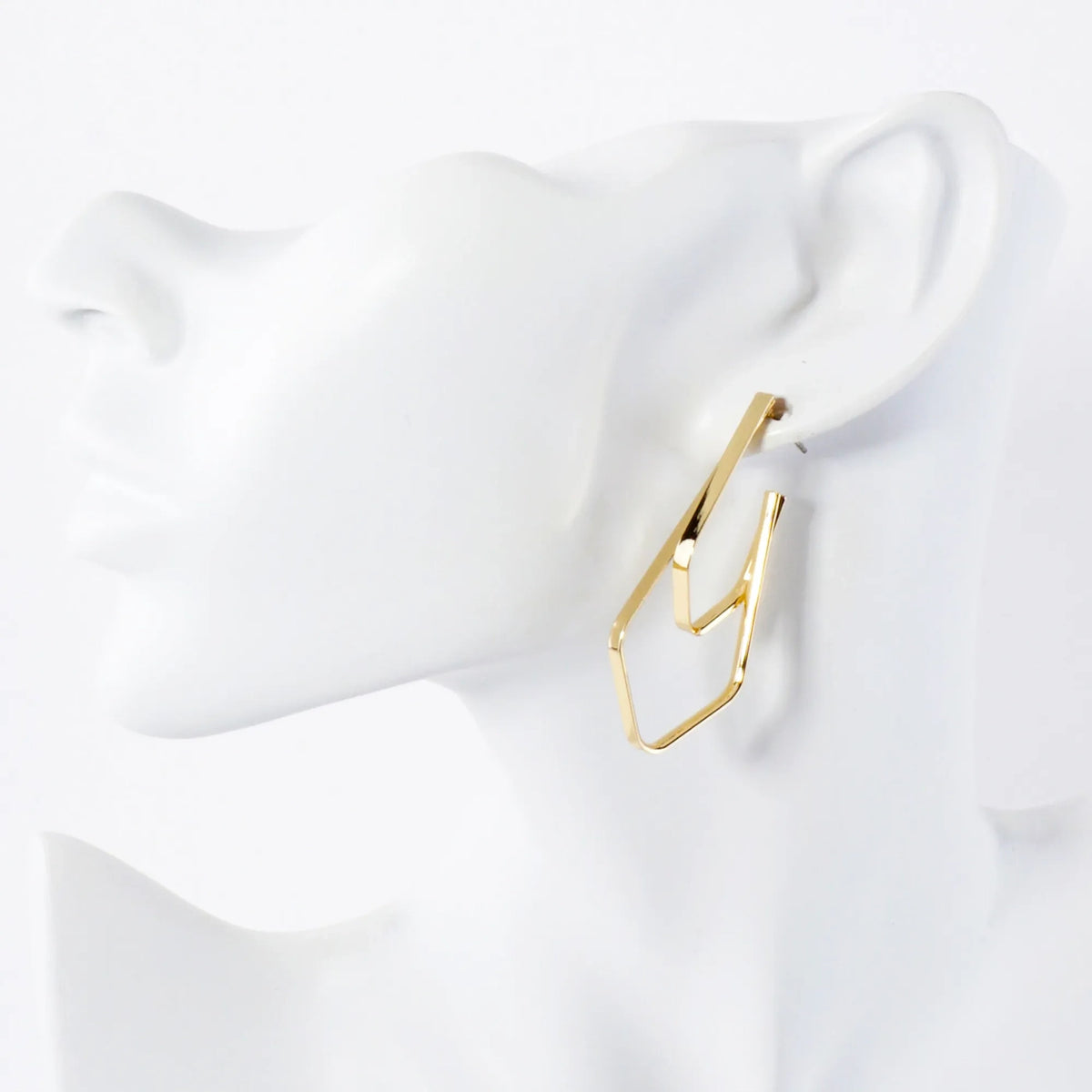 Two Overlapping Elongated Diamond Shaped 14K-Gold-Dipped Brass 45mm Hoop Earrings