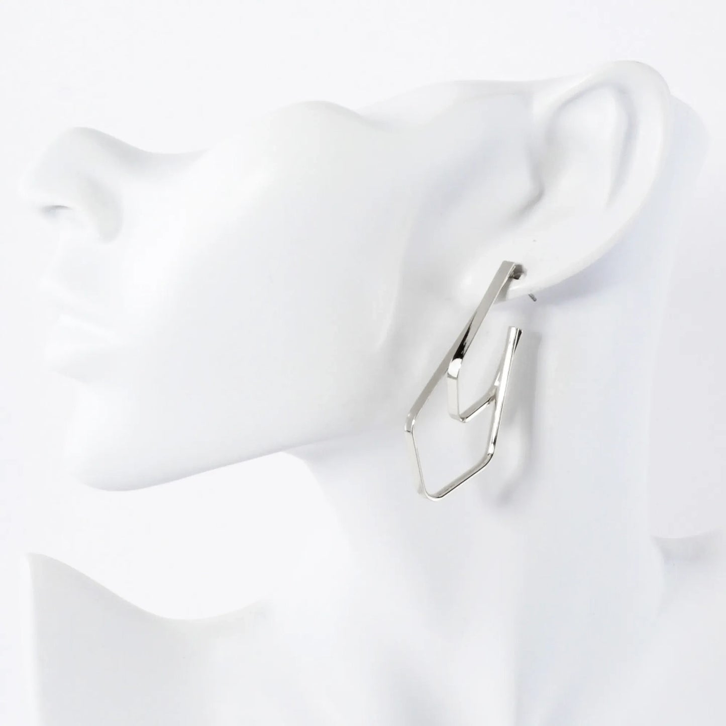 Two Overlapping Elongated Diamond Shaped 14K-Gold-Dipped Brass 45mm Hoop Earrings