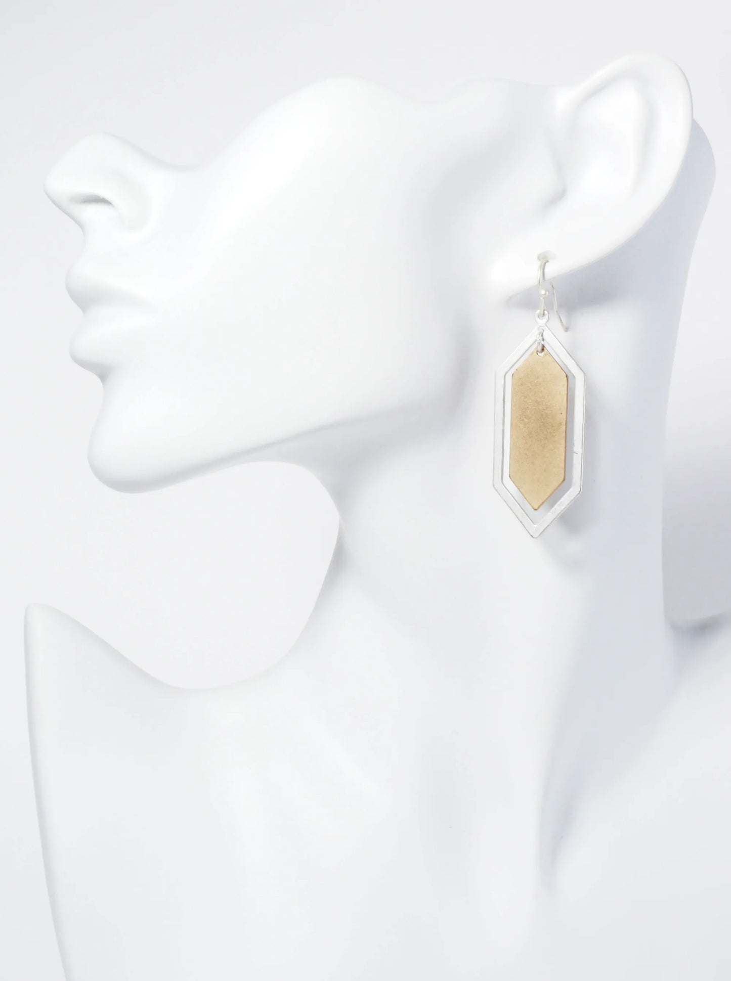 Two-Tone Double Flat Long Hexagon Drop Dangle Earrings