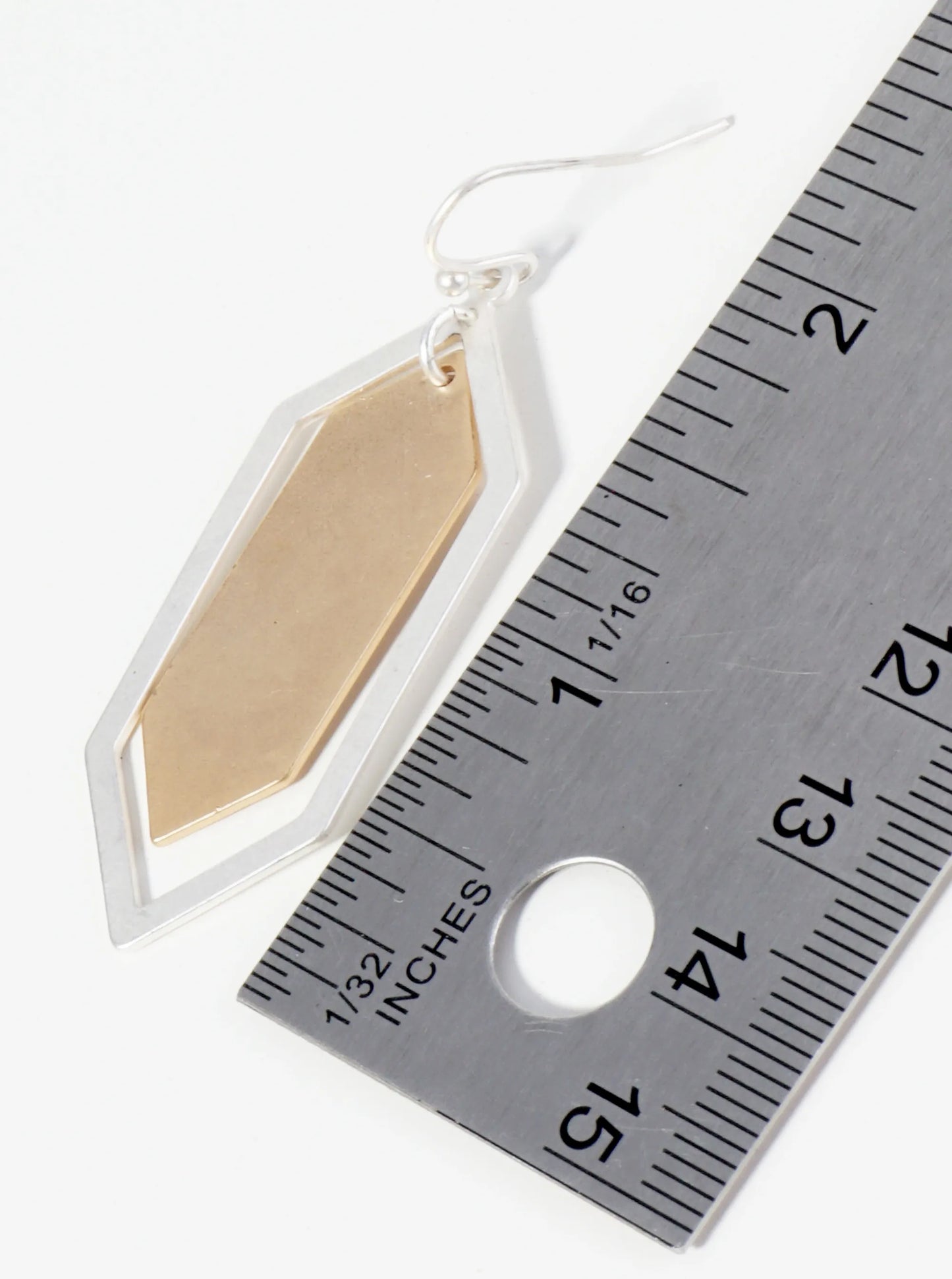 Two-Tone Double Flat Long Hexagon Drop Dangle Earrings