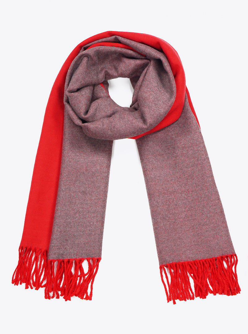 Two-Tone Double Sided Wrap Around Oblong Scarf With Fringe