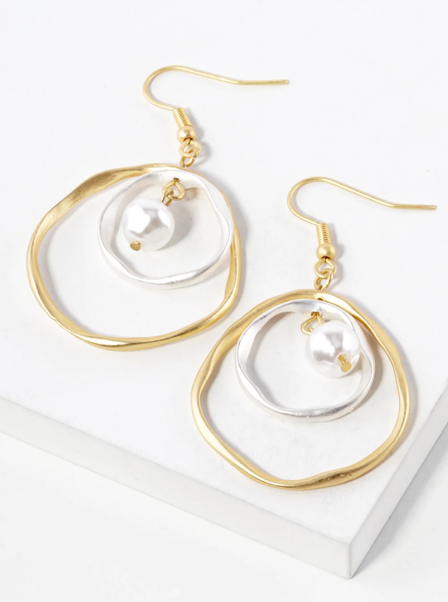 Two-Tone Dual Organic Circle Drop Dangle Earrings