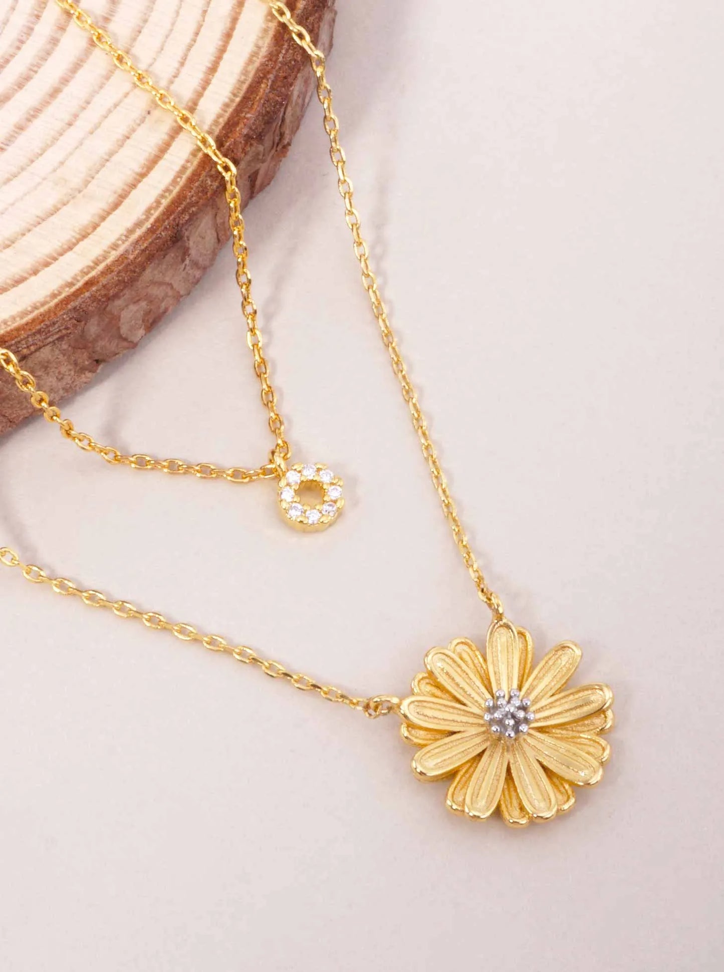 Two-Tone Flower 18K-Gold-Dipped Layered Necklace