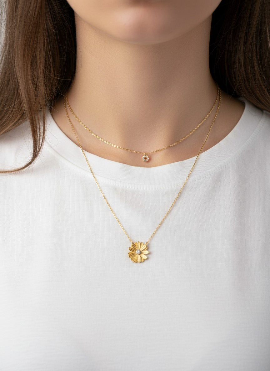 Two-Tone Flower 18K-Gold-Dipped Layered Necklace