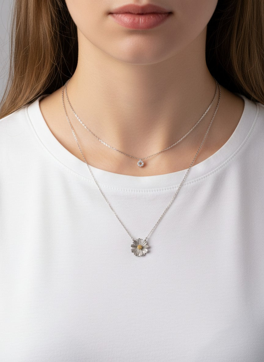 Two-Tone Flower 18K-Gold-Dipped Layered Necklace