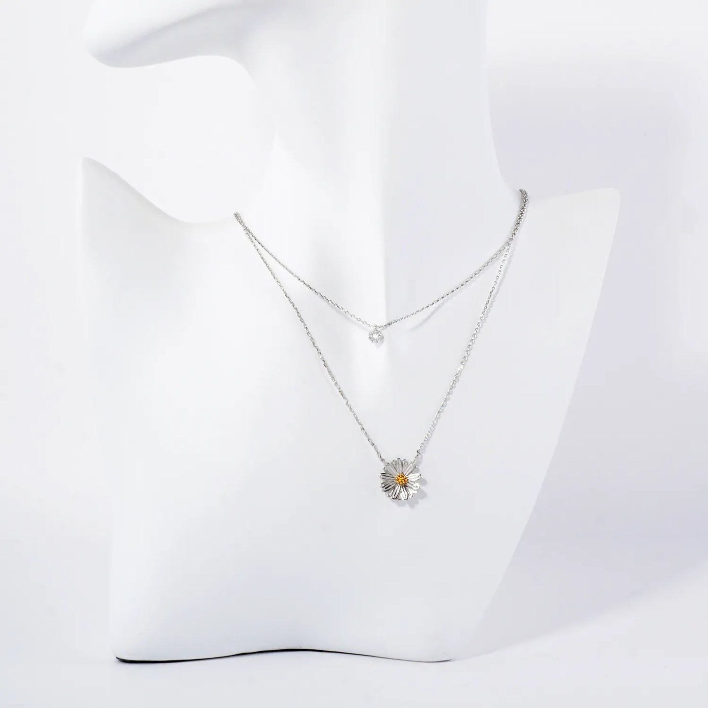 Two-Tone Flower Pendant 18K-Gold-Dipped Layered Necklace