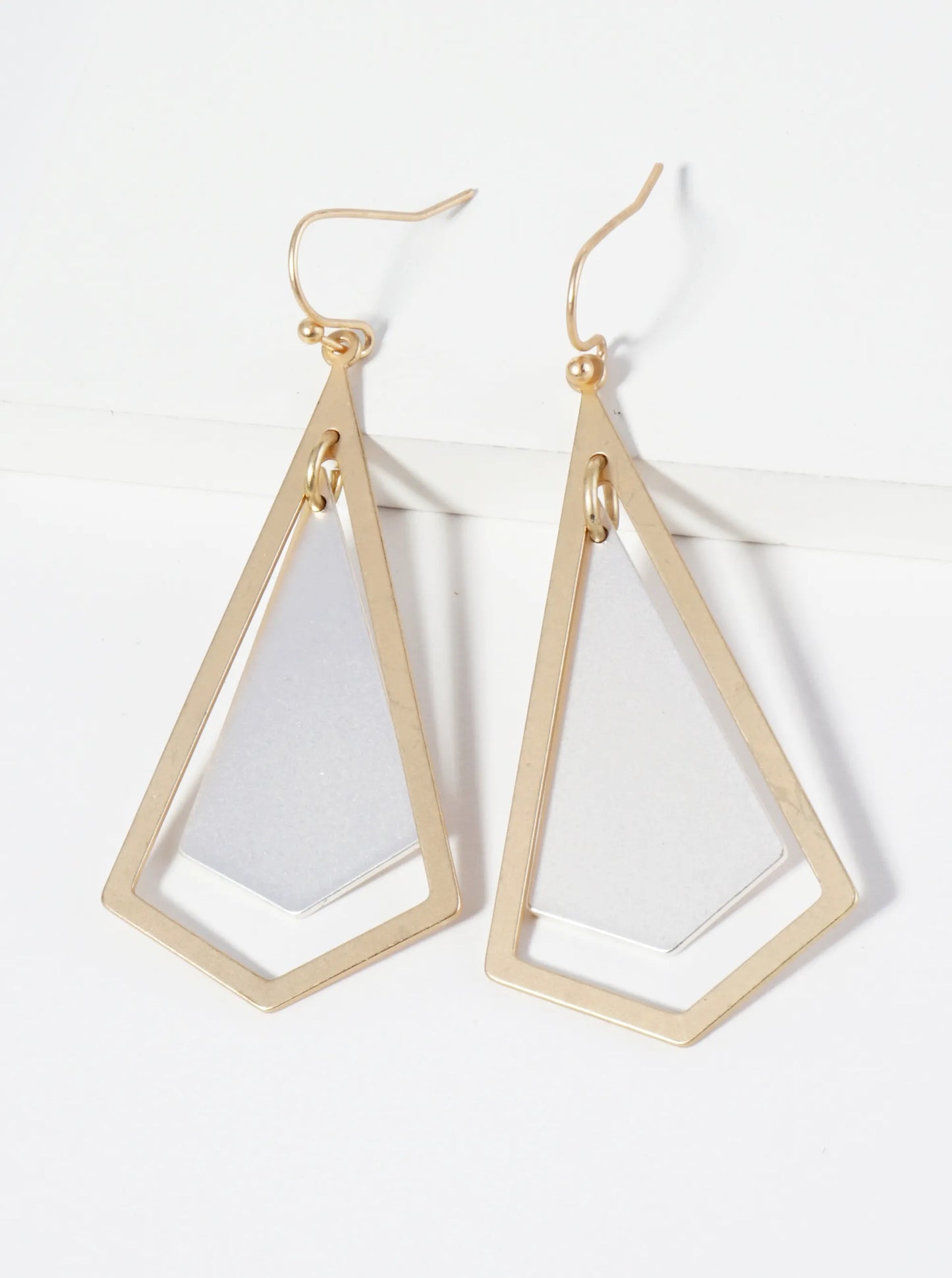 Two-Tone Geometric Shape Dangle Drop Earrings