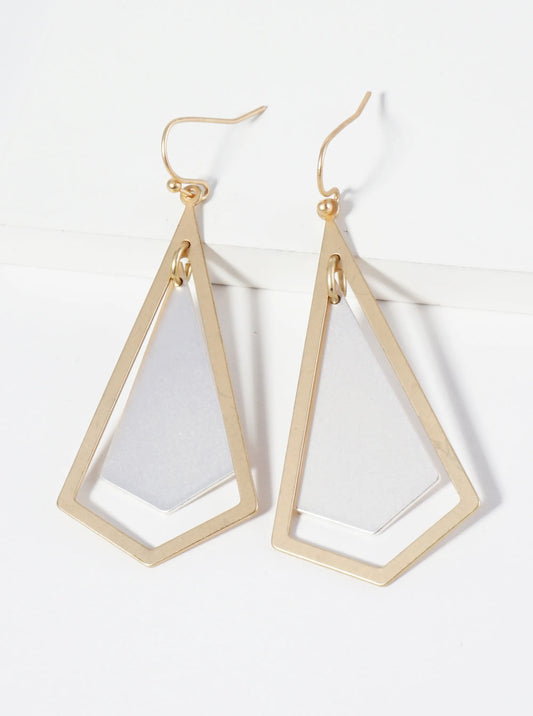 Two-Tone Geometric Shape Dangle Drop Earrings