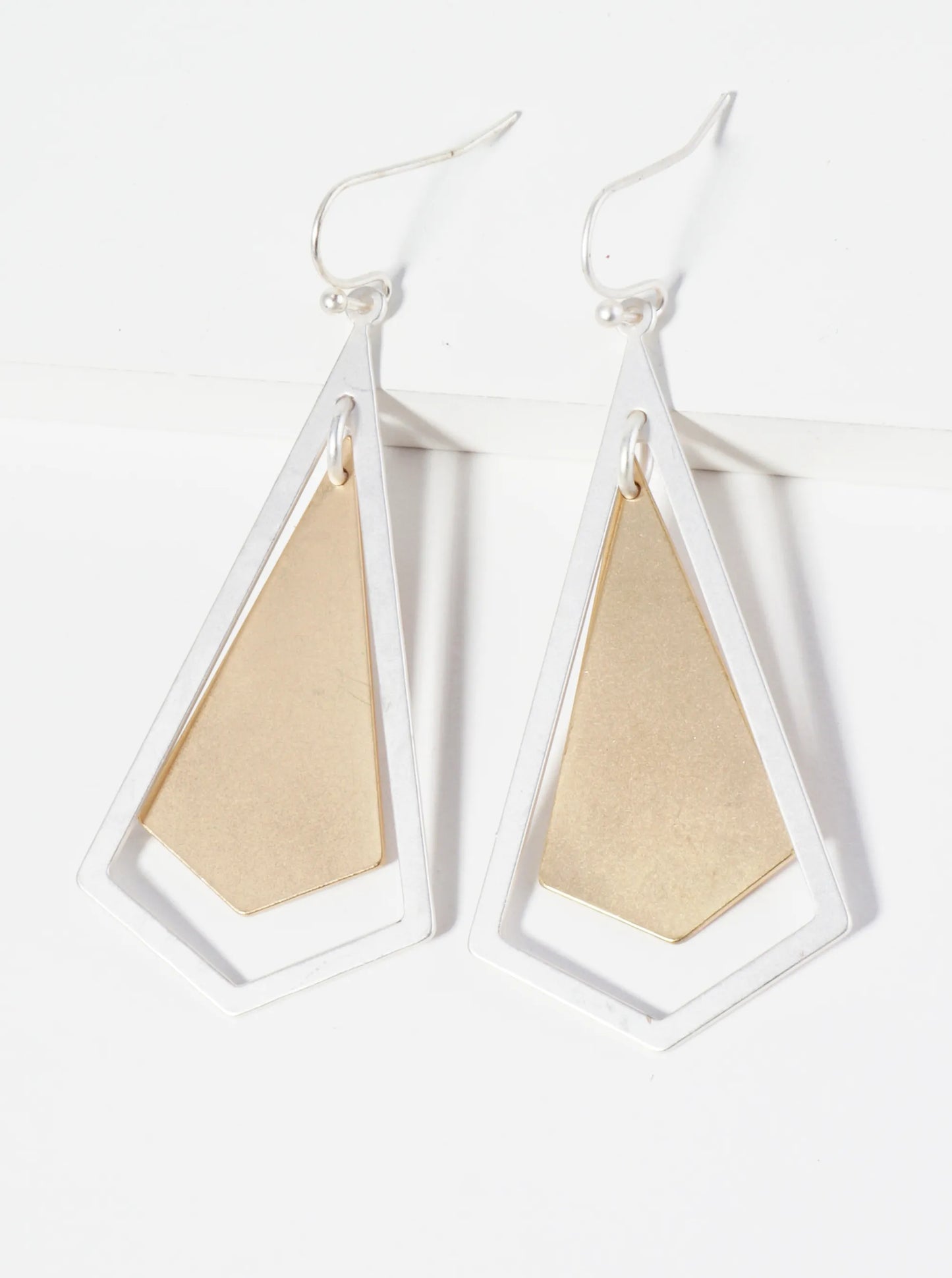Two-Tone Geometric Shape Dangle Drop Earrings