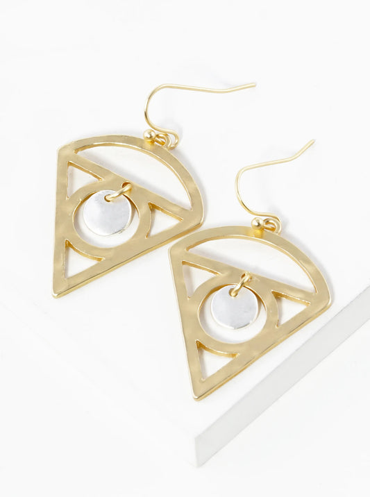 Two-Tone Geometric Shape Dangle Drop Earrings