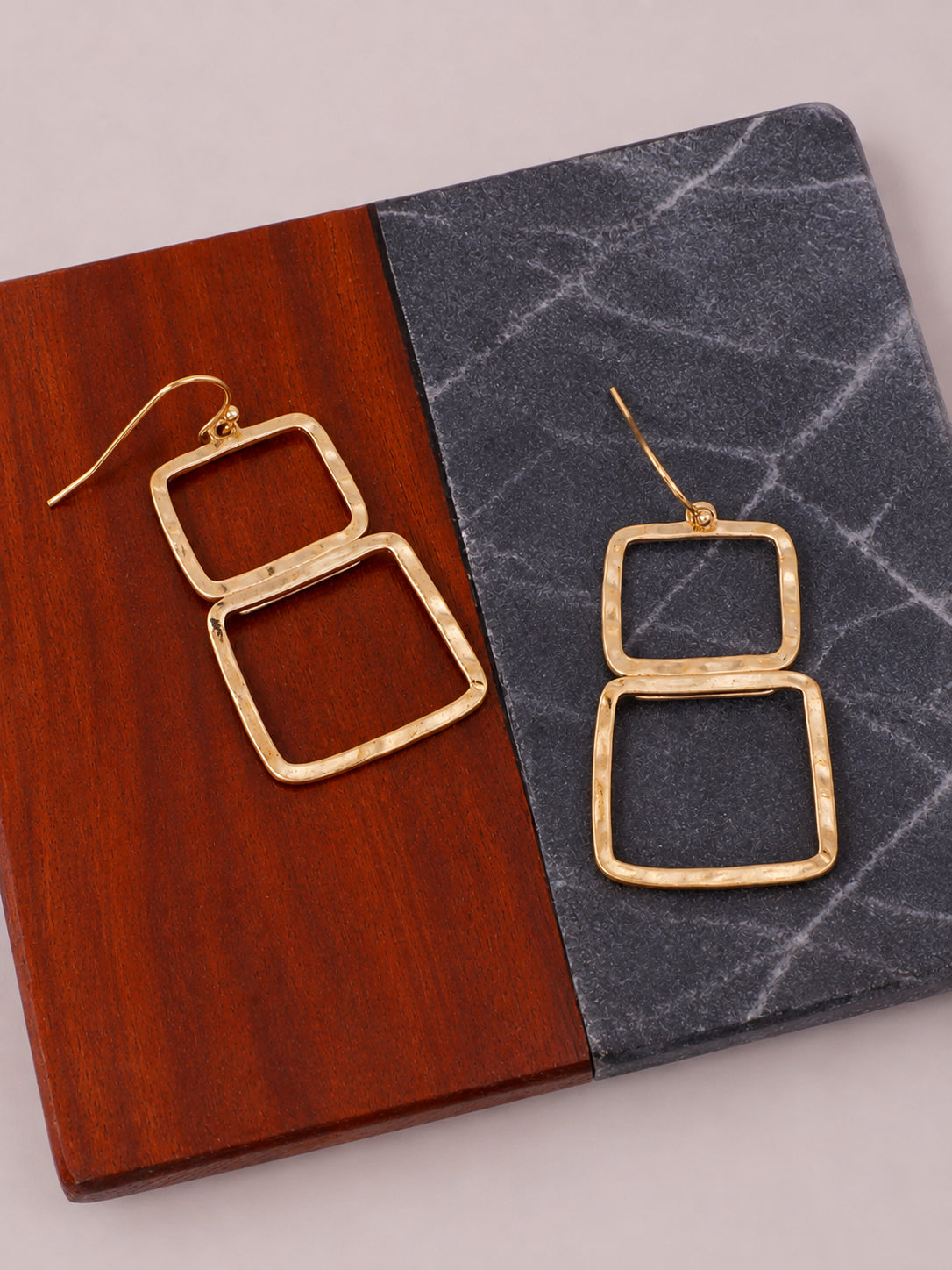 Two-Tone Geometric Square Dangle Earrings