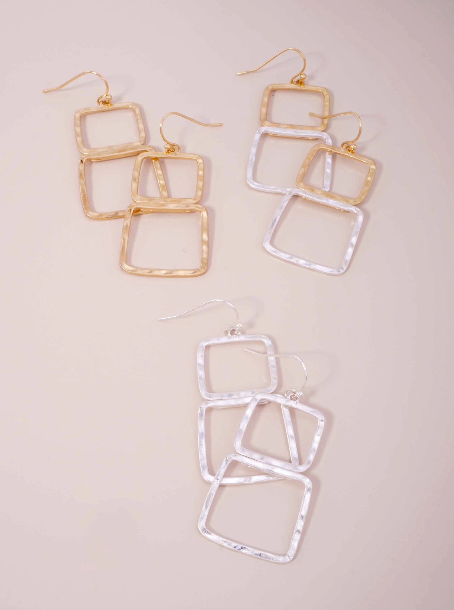 Two-Tone Geometric Square Dangle Earrings