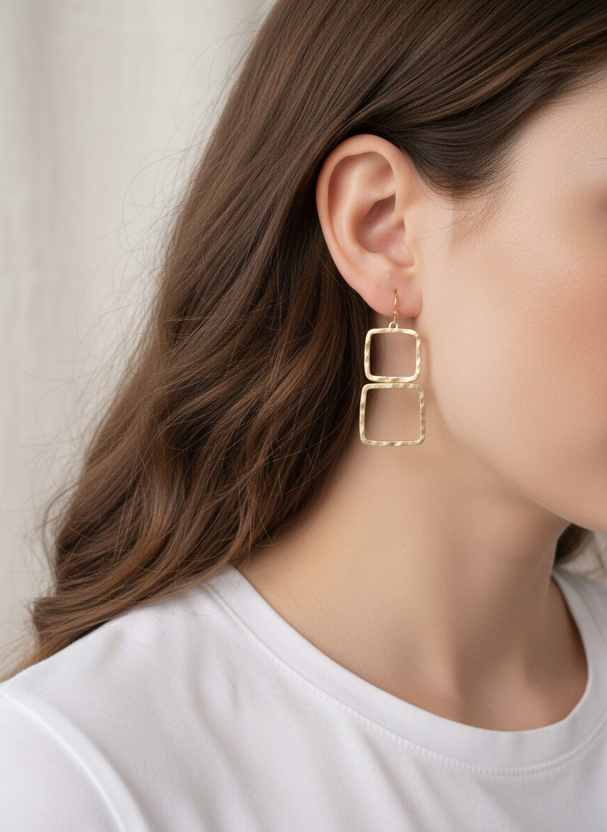 Two-Tone Geometric Square Dangle Earrings