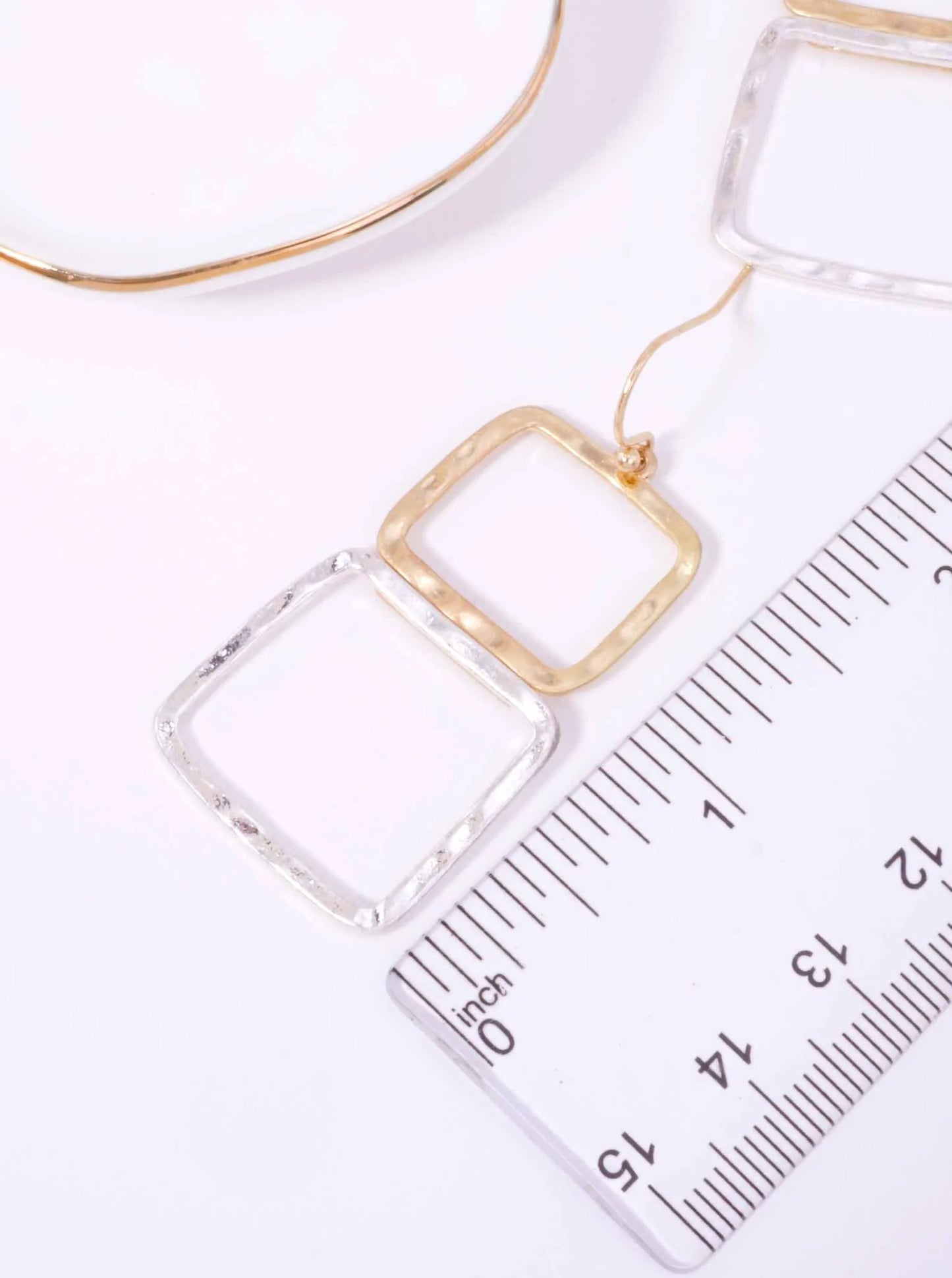 Two-Tone Geometric Square Dangle Earrings