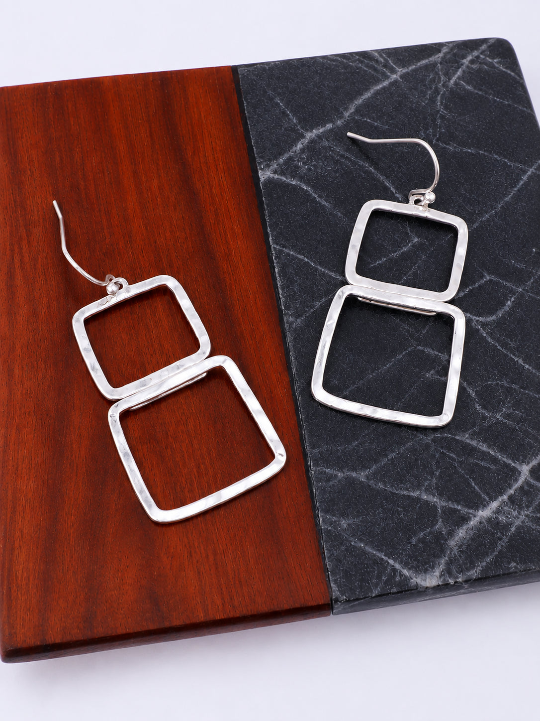 Two-Tone Geometric Square Dangle Earrings