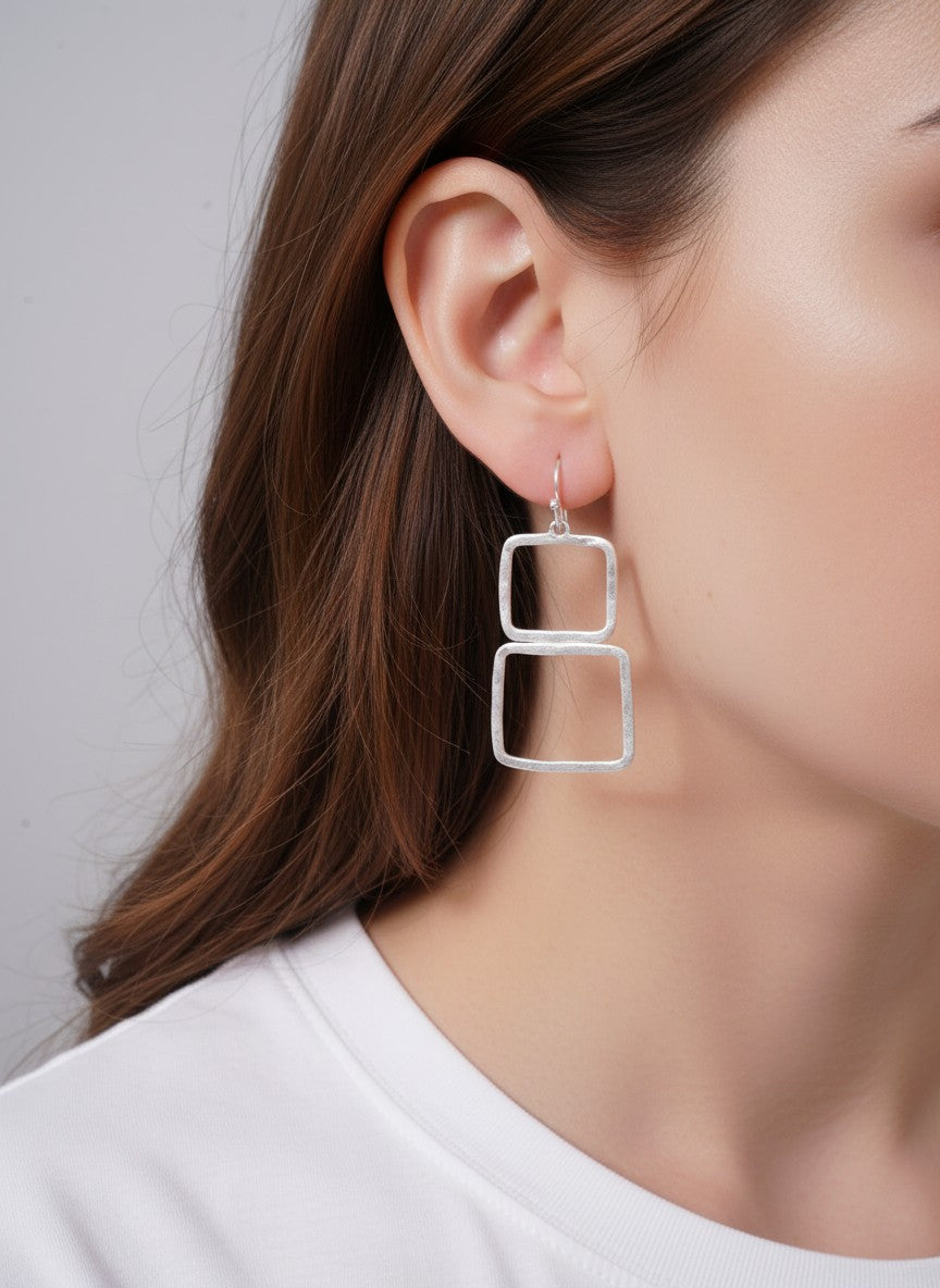 Two-Tone Geometric Square Dangle Earrings