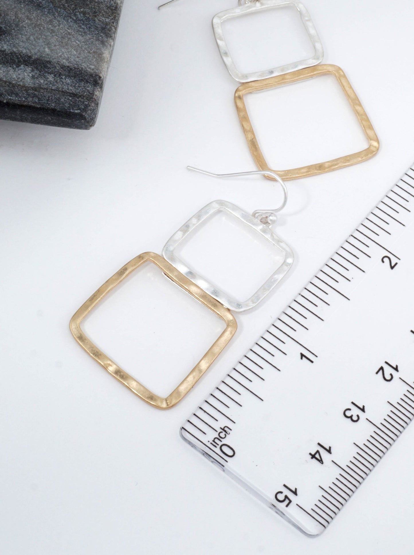 Two-Tone Geometric Square Dangle Earrings