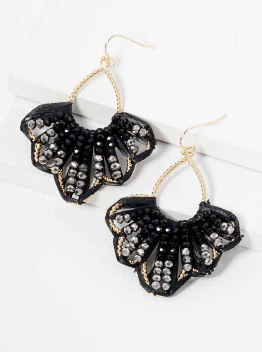 Two-Tone Glass Beaded Raffia Wrapped Dangle Earrings