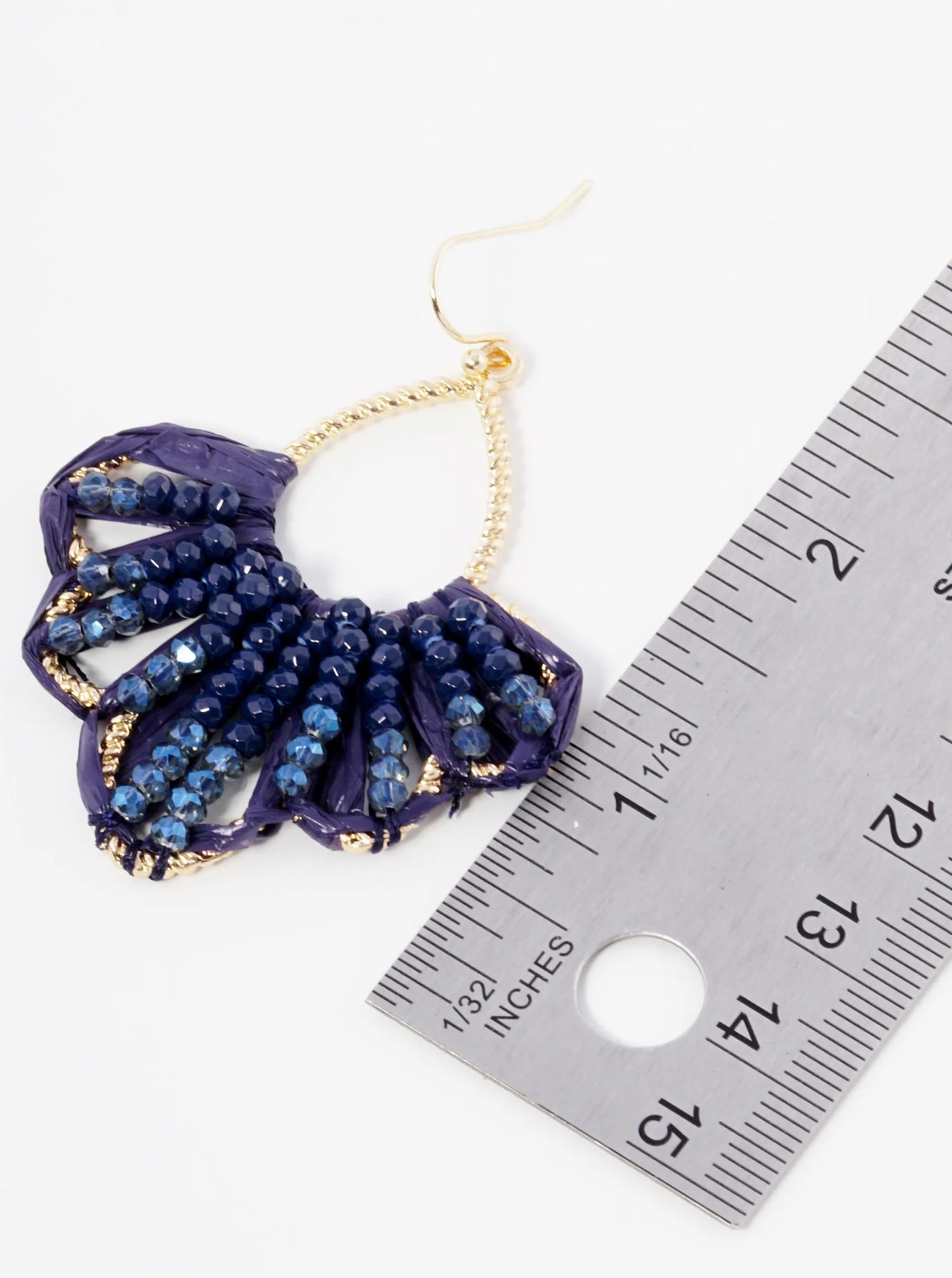 Two-Tone Glass Beaded Raffia Wrapped Dangle Earrings